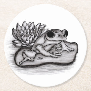 Posavasos Redondo De Papel Froggy con Lotus Flower