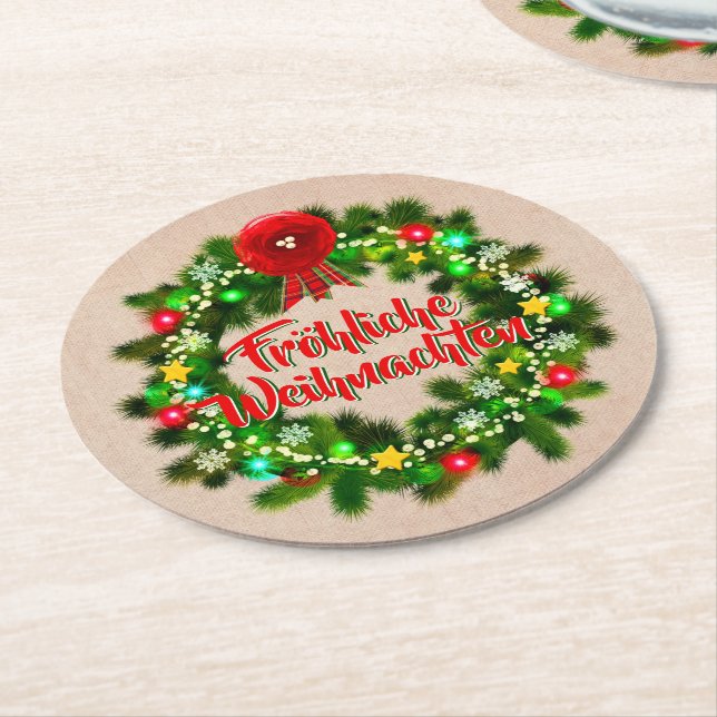 Posavasos Redondo De Papel Frohe Weihnachten Untersetzer Navidades (En perspectiva)