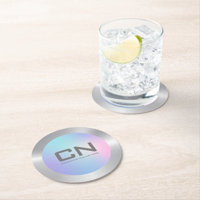 Posavasos Redondo De Papel Frontera rosa y azul oscura en plata (In situ)