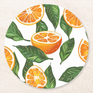 Posavasos Redondo De Papel Fruta Botánica Naranja Cítrico Sin Costuras