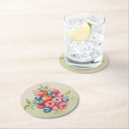 Posavasos Redondo De Papel Frutas silvestres Fresa Arándano Frambuesa
