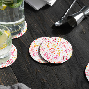 Posavasos Redondo De Papel Fuegos artificiales de acuarela en amarillo y nara