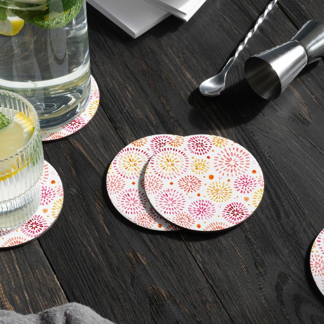 Posavasos Redondo De Papel Fuegos artificiales de acuarela en amarillo y nara (Subido por el creador)