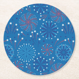Posavasos Redondo De Papel Fuegos artificiales del 4 de julio