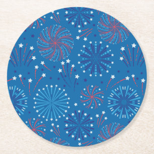 Posavasos Redondo De Papel Fuegos artificiales del 4 de julio
