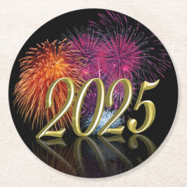 Posavasos Redondo De Papel Fuegos artificiales del Año Nuevo 2025
