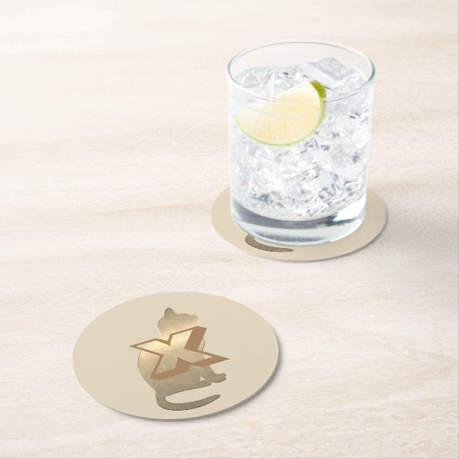 Posavasos Redondo De Papel Funky Gold Cat Coaster (In situ)