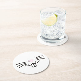 Posavasos Redondo De Papel Funny lindo ilustracion de la cara de conejo de Pa