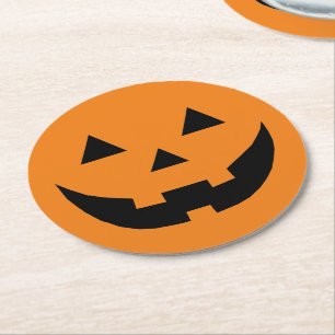 Posavasos Redondo De Papel Funny naranja Jack o lantern calabaza cara Hallowe