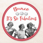Posavasos Redondo De Papel Funny Retro VIntage Bunco Player<br><div class="desc">Aquí están los chicas que aman Bunco porque es tan fabuloso. Gracioso diseño con tres jugadores vintage listos para tirar los dados. Campy divertido para su próximo evento de fiesta Bunco.</div>