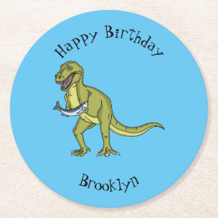 Posavasos Redondo De Papel Funny T rex dinosaur ilustracion