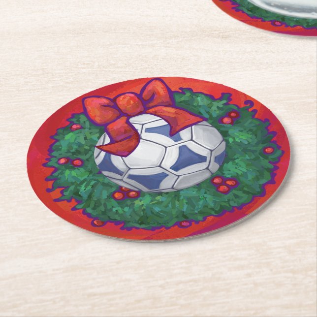 Posavasos Redondo De Papel Futbal festivo en guerra en rojo (En perspectiva)