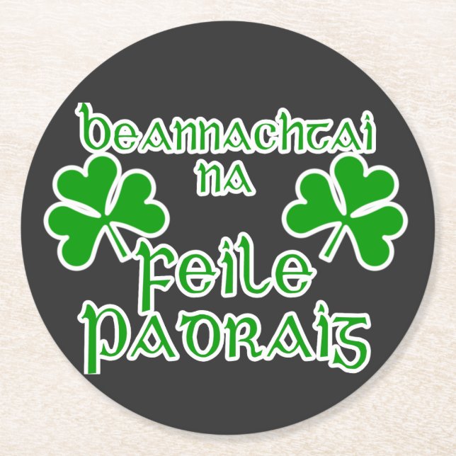 Posavasos Redondo De Papel Gaelic St. Patrick's Day  (Anverso)