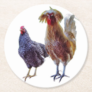 Posavasos Redondo De Papel Gallos de gallos y gallinas
