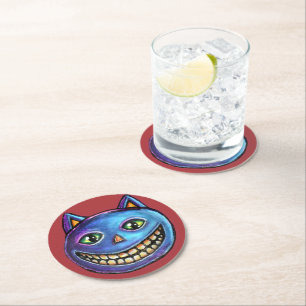 Posavasos Redondo De Papel Gato Azul Sonriente Vintage Halloweenies