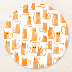 Posavasos Redondo De Papel Gato de Naranja divertido