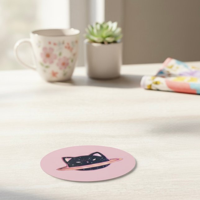 Posavasos Redondo De Papel Gato de planeta (Subido por el creador)