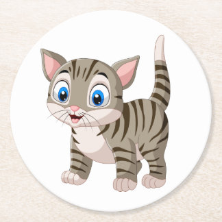 Posavasos Redondo De Papel Gato lindo amante Tabby Kitten Gray Tiger Kitty