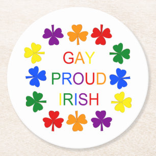Posavasos Redondo De Papel Gay Proud Irlandés LGBT Rainbow Shamrock