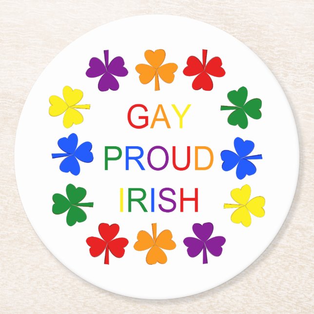 Posavasos Redondo De Papel Gay Proud Irlandés LGBT Rainbow Shamrock (Anverso)