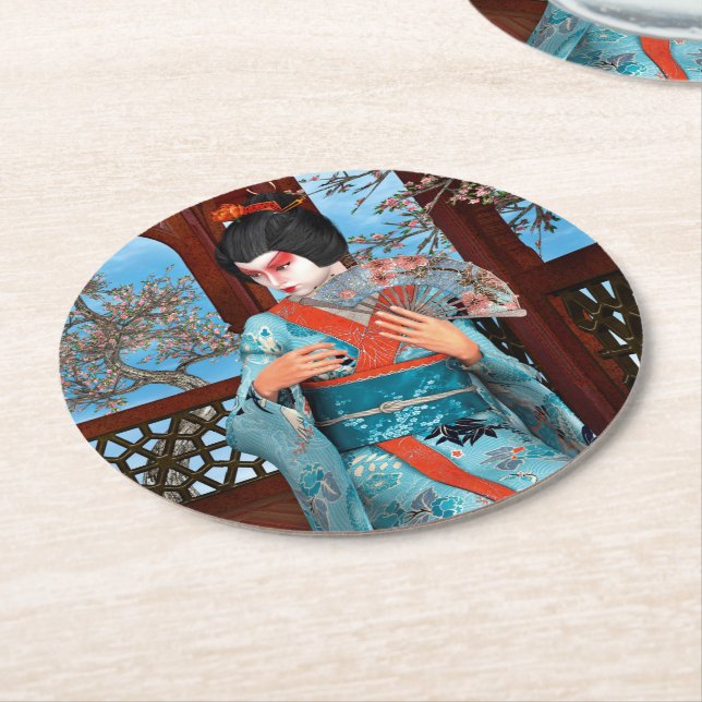 Posavasos Redondo De Papel Geisha (En perspectiva)