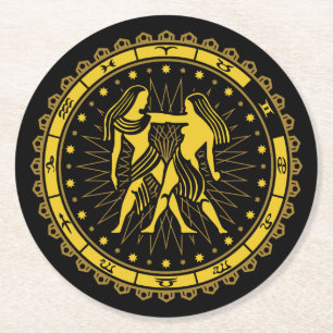 Posavasos Redondo De Papel Gemini - Rótulo Zodiaco - Símbolo - Horóscopo