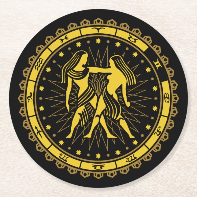 Posavasos Redondo De Papel Gemini - Rótulo Zodiaco - Símbolo - Horóscopo (Anverso)