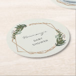 Posavasos Redondo De Papel Género de la energía geométrica Boho Baby Shower N<br><div class="desc">Monasterio de papel higiénico neutro de Boho con tu nombre y título de evento dentro de un marco geométrico de oro moderno rodeado de vegetación y flores blancas. Un elegante diseño botánico perfecto para una celebración bohemia en verano. Estas galas neutras en cuanto al sexo son geniales tanto si usted...</div>