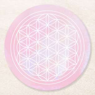 Posavasos Redondo De Papel geométrico sagrado, rosa, flor de la vida