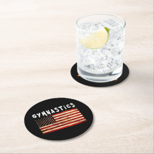 Posavasos Redondo De Papel Gimnasia Grunge Americana Bandera USA