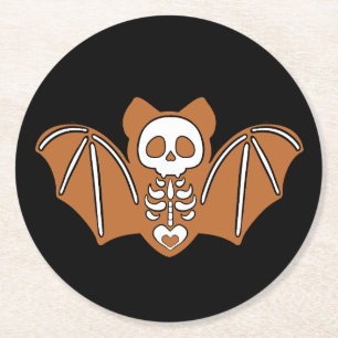 Posavasos Redondo De Papel Gingerbread Skeleton Bat