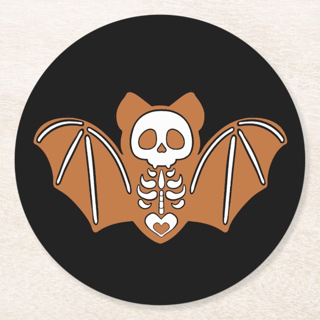 Posavasos Redondo De Papel Gingerbread Skeleton Bat (Anverso)
