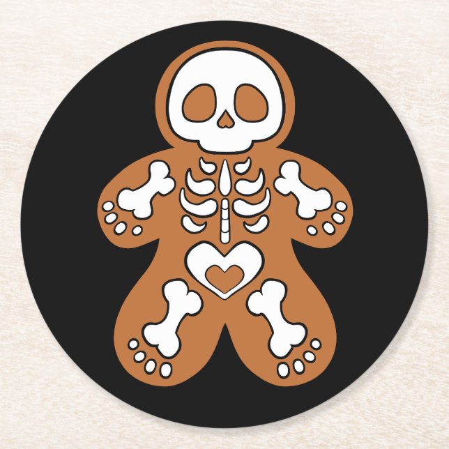 Posavasos Redondo De Papel Gingerbread Skeleton Man (Anverso)
