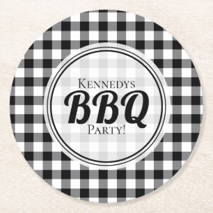 Posavasos Redondo De Papel Gingham BQ Negro Y Blanco