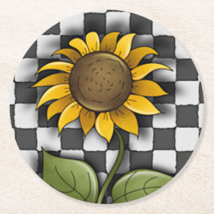 Posavasos Redondo De Papel Girasol al fondo bajo control