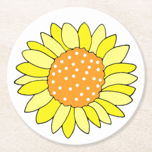 Posavasos Redondo De Papel Girasol dibujado a mano