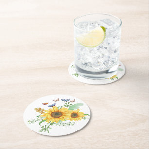 Posavasos Redondo De Papel girasol primavera