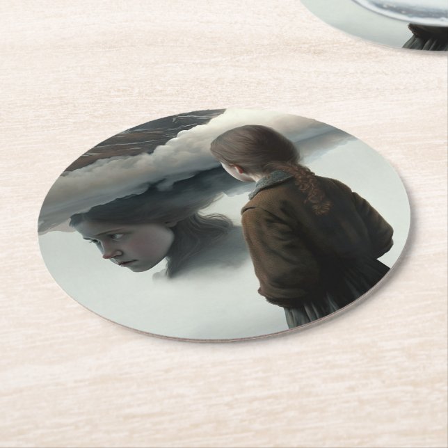 Posavasos Redondo De Papel Girl with clouds (En perspectiva)