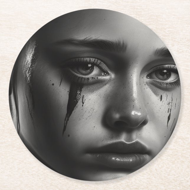 Posavasos Redondo De Papel Girl with tears (Anverso)