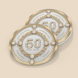 Posavasos Redondo De Papel Glam Diamond & Gold Frame 50° Aniversario Boda<br><div class="desc">Juego de diamante blanco brillante en un marco dorado giratorio,  reloj conmemorativo del 50 aniversario del boda en la pared. Personalizable de texto en color de fuente oro cambiable. Se crearon imágenes de diamantes y oro con texto para el generador de imágenes.</div>