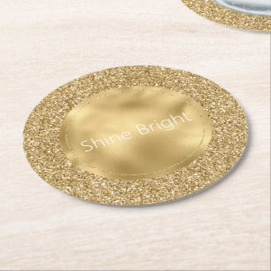 Posavasos Redondo De Papel Glam Gold Glitzy Purpurina     