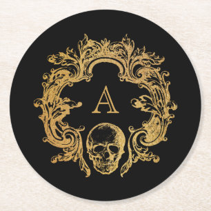 Posavasos Redondo De Papel Glam gótico Casos de cocina Negro