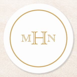Posavasos Redondo De Papel Glam gótico Montaña Papel Monograma Blanco