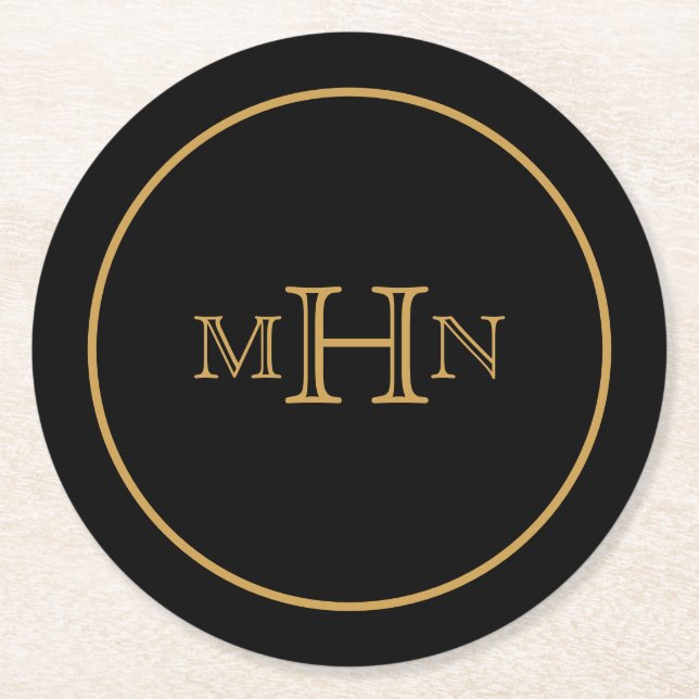 Posavasos Redondo De Papel Glam gótico | Montaña | Papel | Monograma | Negro (Anverso)