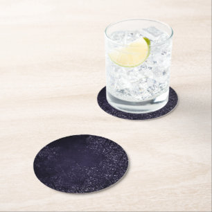 Posavasos Redondo De Papel Glimmery Indigo Grunge Midnight Purple Damask