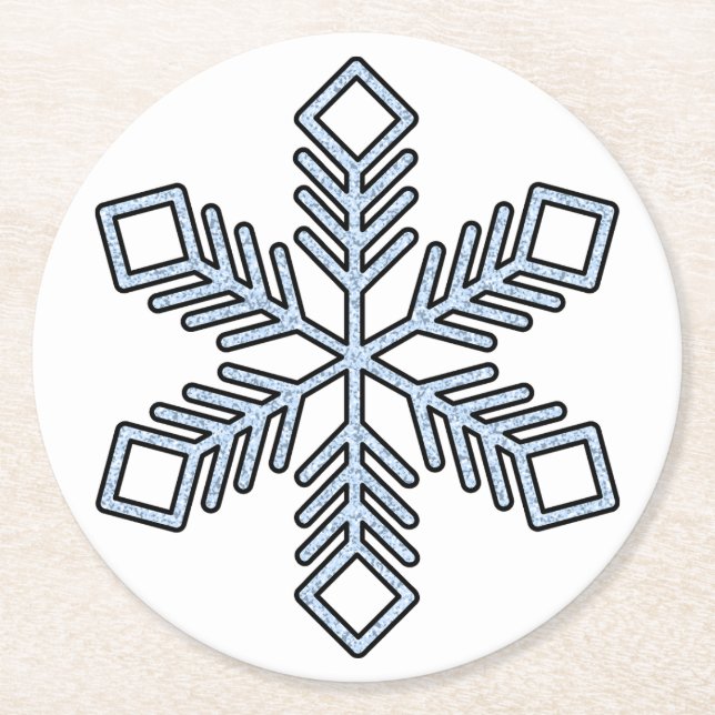 Posavasos Redondo De Papel Glitter Snowflake - Baby Blue Branches (Anverso)
