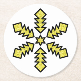Posavasos Redondo De Papel Glitter Snowflake - Yellow Star