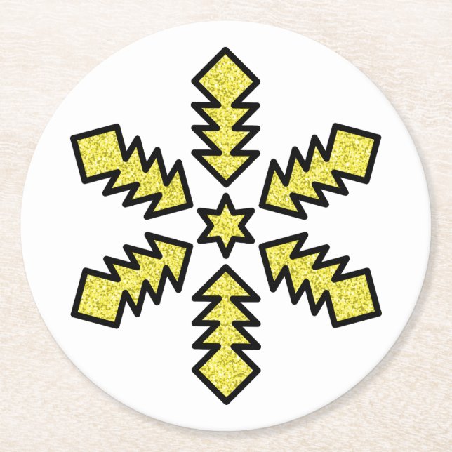 Posavasos Redondo De Papel Glitter Snowflake - Yellow Star (Anverso)