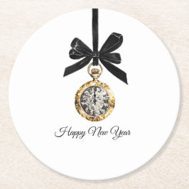 Posavasos Redondo De Papel Glitzy Gold Silver New Year Midnight Hour