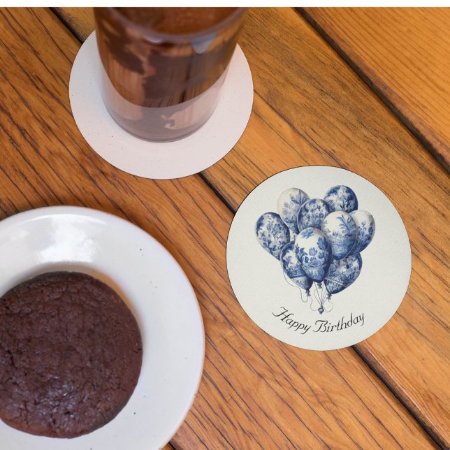 Posavasos Redondo De Papel Globos azules Delft, personalizable (Subido por el creador)